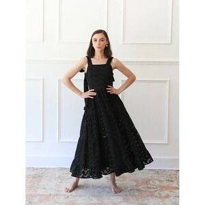 Mille Resort Travel SZ S Black Crochet Maxi Tie Sleeve Tiered Boho Eyelet